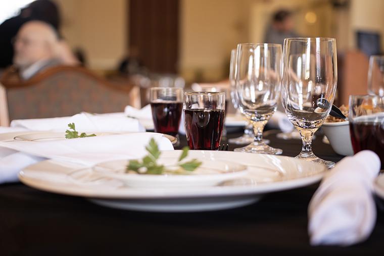 table setting at the start of a Passover Seder